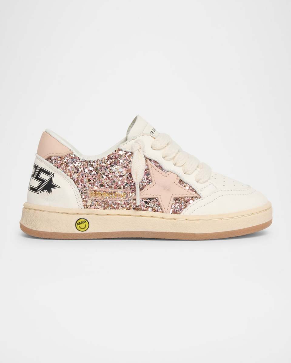 Girl's Ball Star Glitter and Leather Sneakers, Toddler/Kids